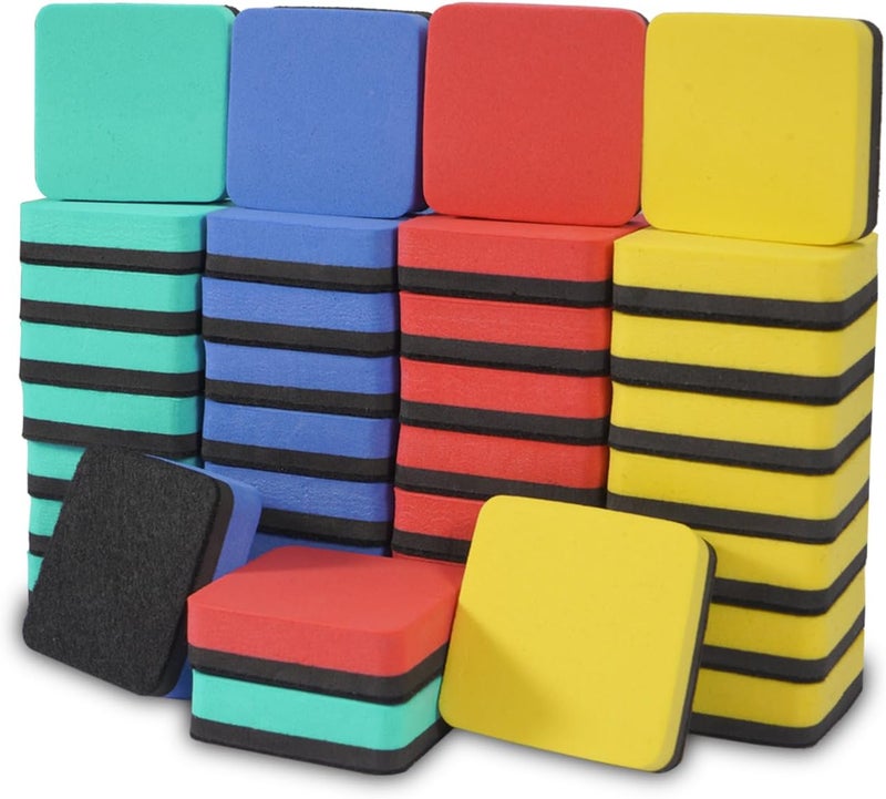 SITHON ممحاة مغناطيسية للتخطيط الجاف، ممحاة صغيرة للسبورة البيضاء لوازم العودة إلى المدرسة، وسادات تنظيف للسبورة السوداء للفصول الدراسية، المكتب، المنزل، 4 ألوان، 2 × 2 بوصة (36 عبوة) - Image 1